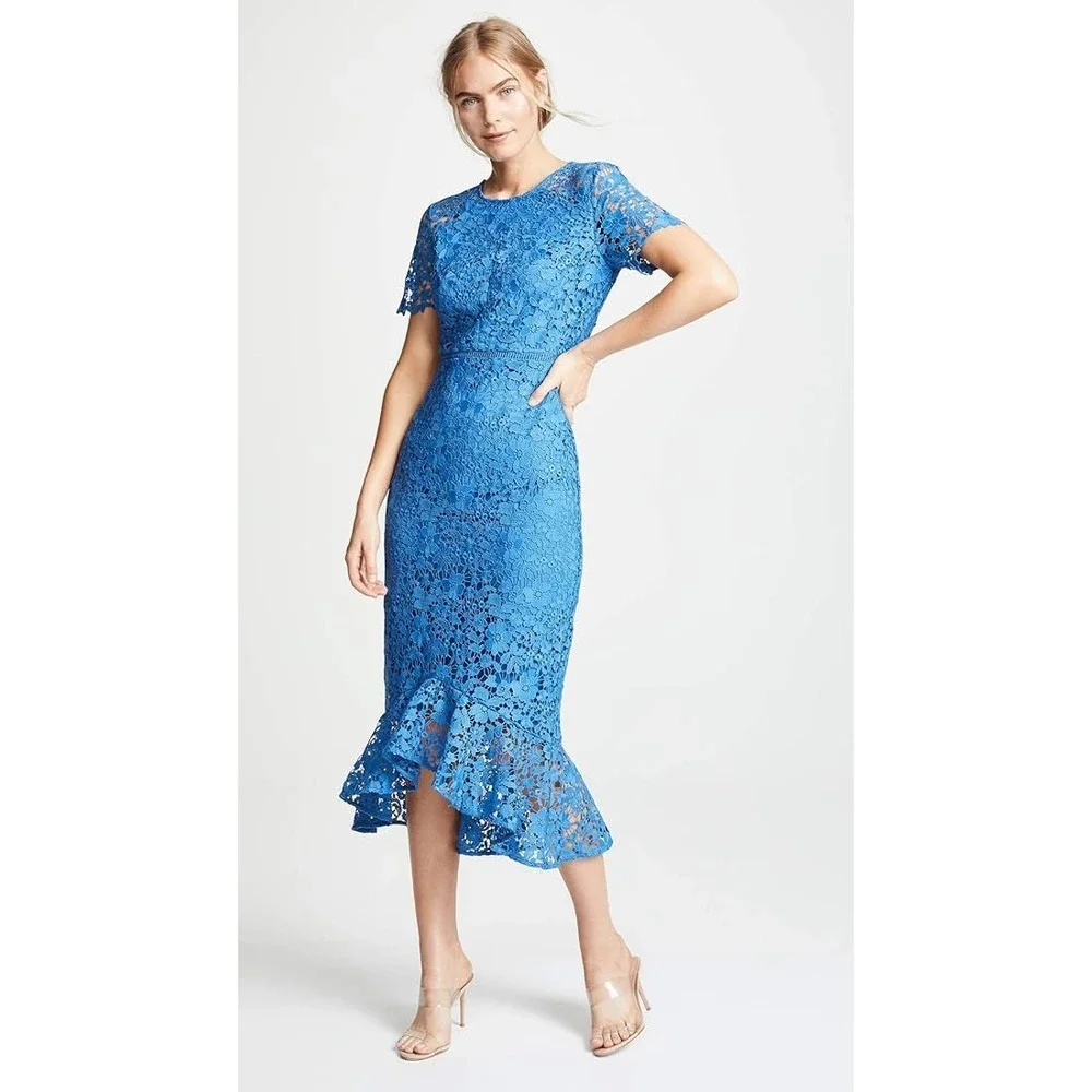Shoshanna Edgecombe‎ Blue Floral Lace Midi High Low Dress Size 12